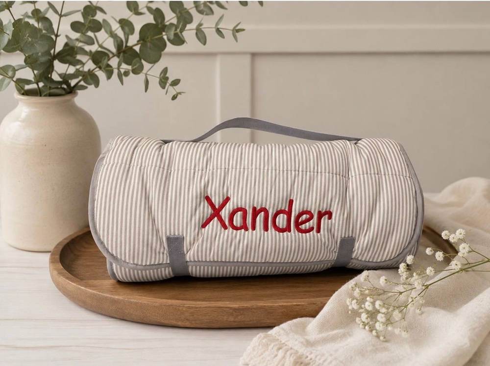 Monogrammed nap mat with embroidered name